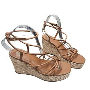 SM New York July Brown Wedge Heels Espadrille Sandals Straps Women 8M‎ Man Made